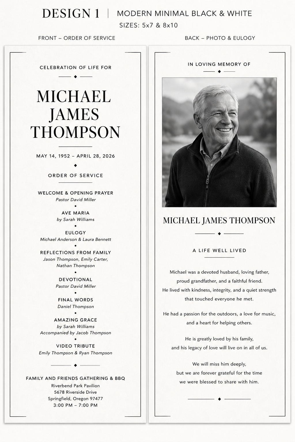 Modern Minimal memorial program