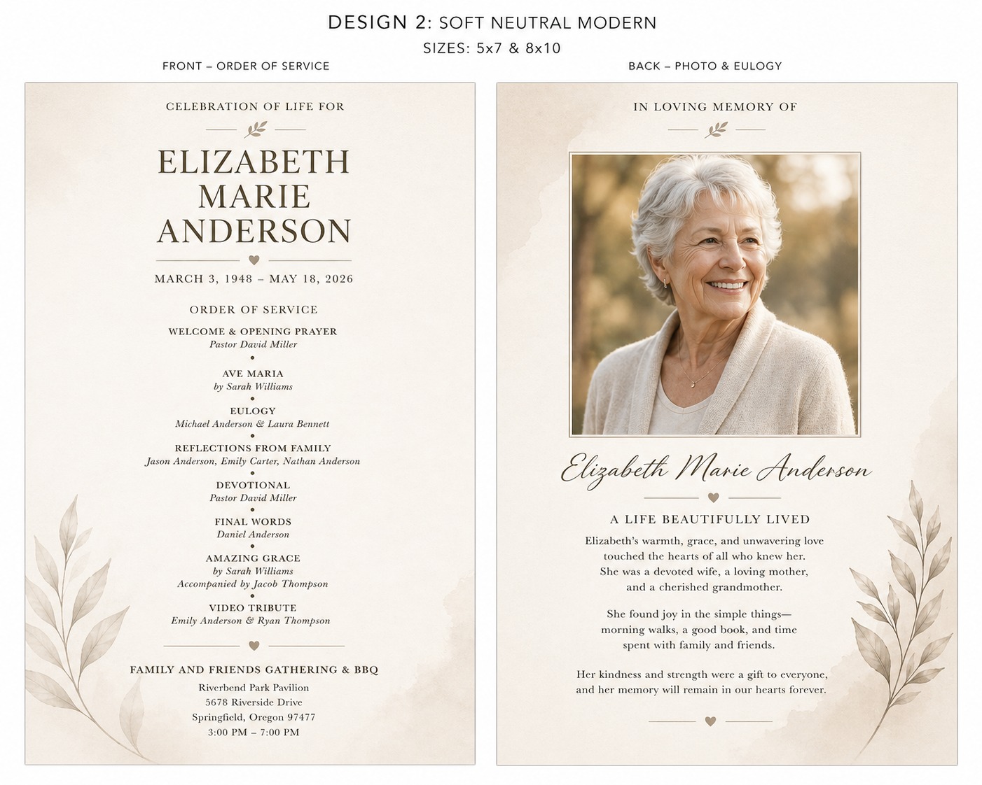 Soft Neutral Modern memorial program