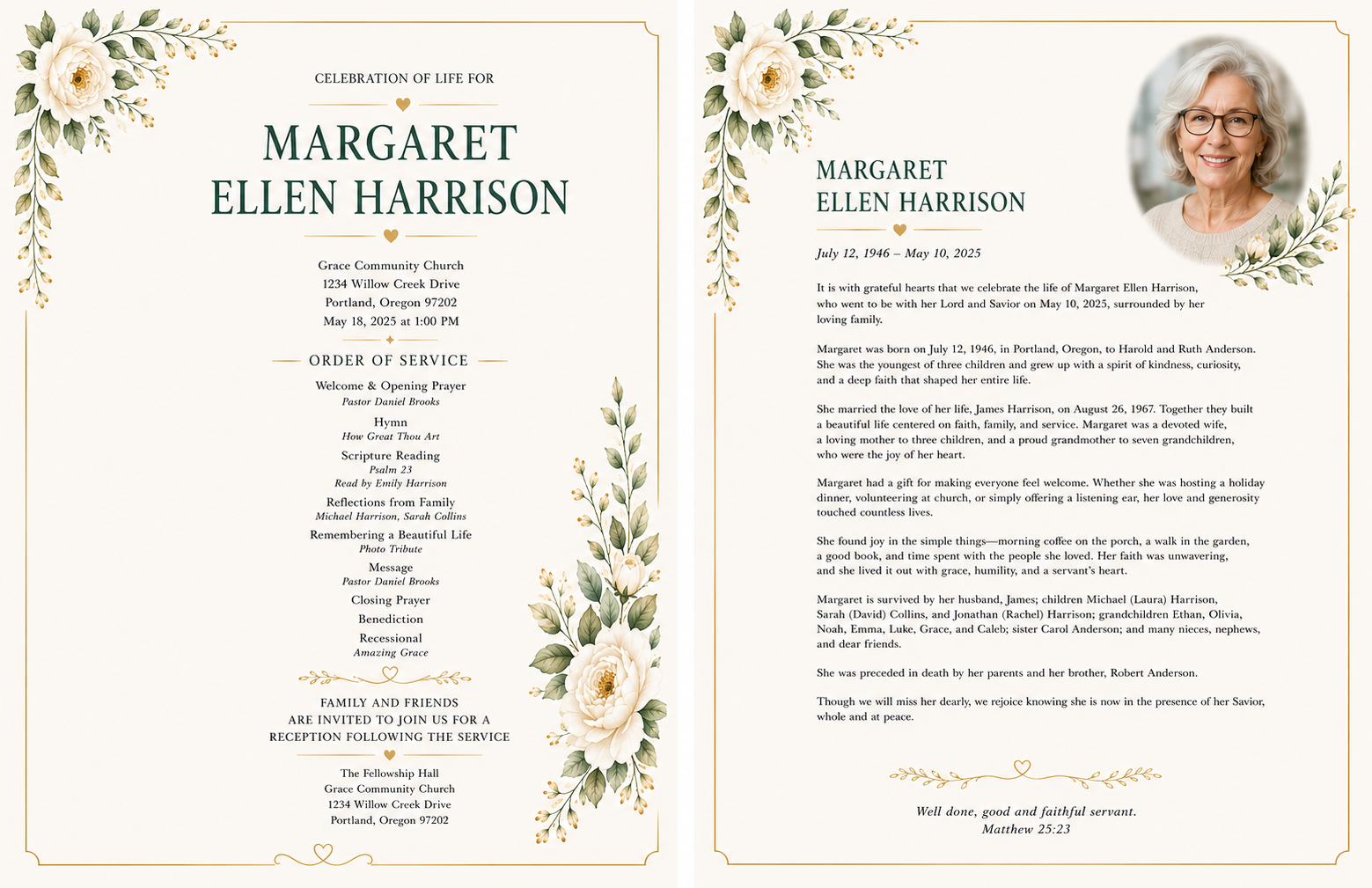 Soft Floral memorial program